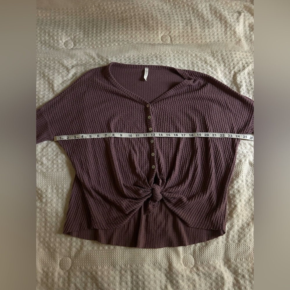 MTS Waffle Knit Tie Front Long Sleeve Top Size Small - Picture 6 of 8